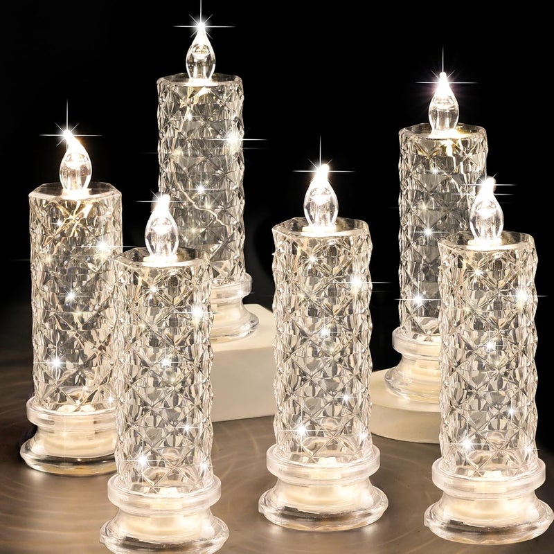 SupBri Store Rose Shadow LED Flameless Candles, 6PCS Romantic Battery Operated Candles Led Pillar Candles for Valentines Anniversary Wedding Christmas Decorations(White, D 2.5" x H 7.2") - Image 1